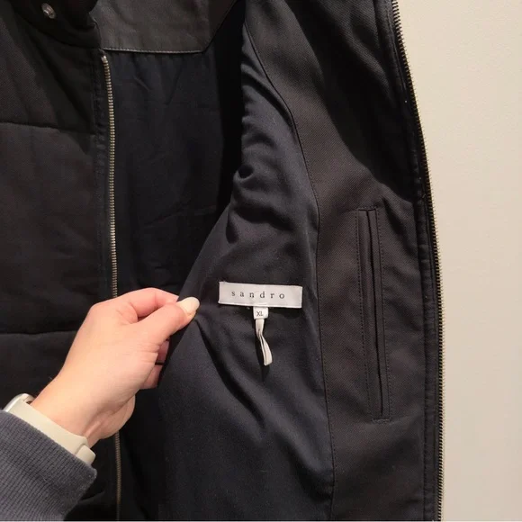 Sandro - Black Quilted Vest With Leather Collar Men’s Size XL